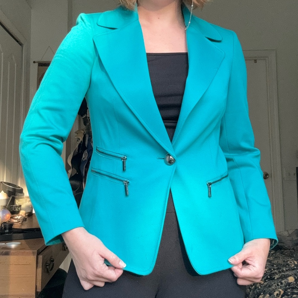 Anne Klein 80s Inspired Vibrant Teal Blazer